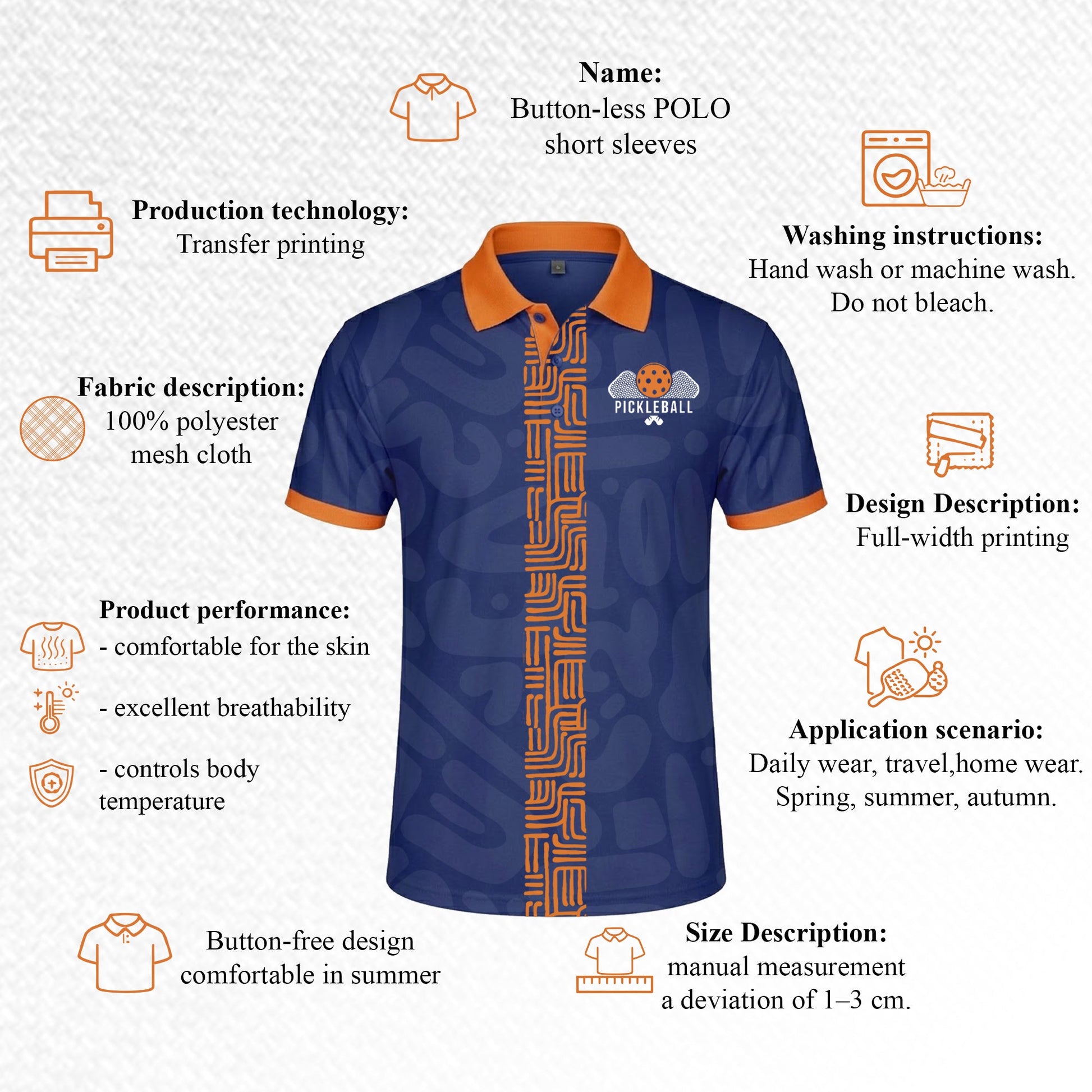 Custom Pickleball Polo Shirt Personalized Name Blue Orange Performance All Over Print Sports Shirt