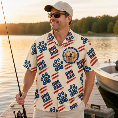Patriotic Dog Dad Photo Hawaiian Shirt - Lifestyle 1