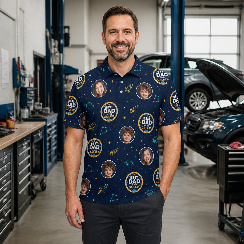 Best Dad in the Galaxy — Kids Photo AOP Polo - Lifestyle 1