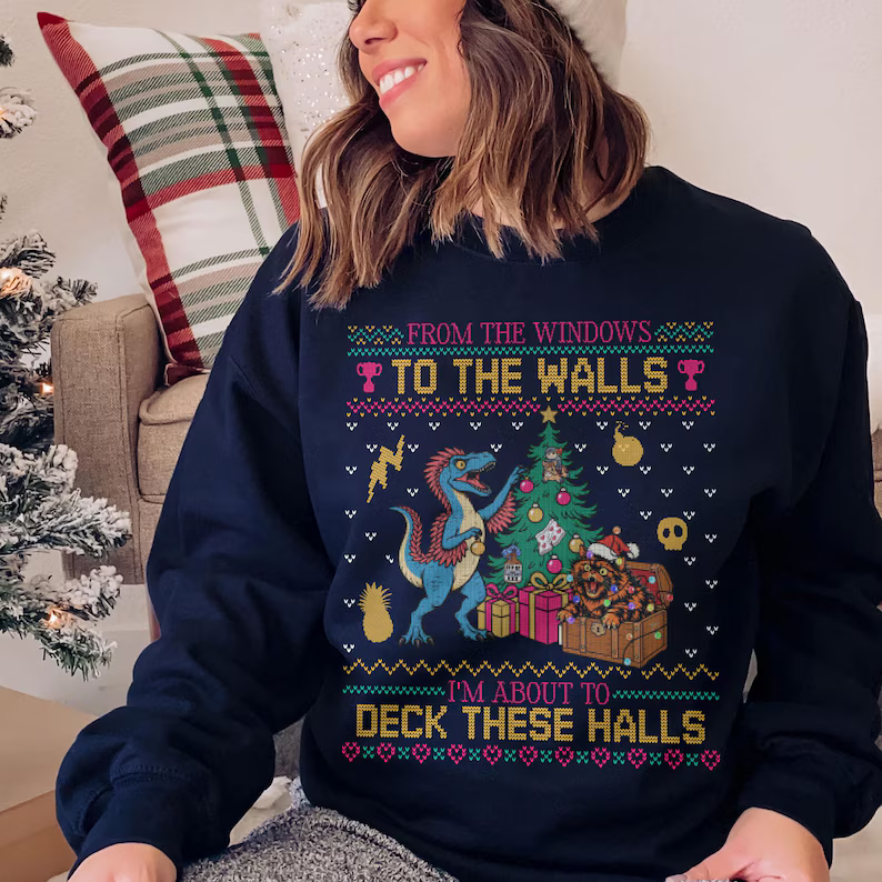 Dungeon Crawler Carl Ugly Christmas Sweater, Mongo & Donut Deck These Halls Holiday Crewneck, Unisex Festive Shirts 3ba47212-f485-4007-b3f7-46d6f642513b-il_794xN.8642981280_7st2_converted.png