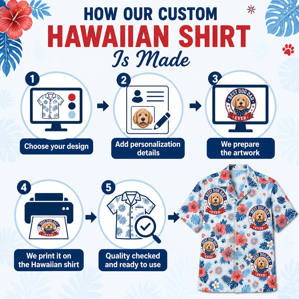 Patriotic Best Dog Dad Aloha Shirt - How it is made