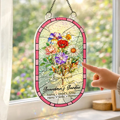Custom Family Birth Flowers Grandma's Garden - Personalized Suncatcher - Heartfelt Mother's Day Gift for Grandma, Mom, Wife