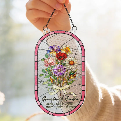 Custom Family Birth Flowers Grandma's Garden - Personalized Suncatcher - Heartfelt Mother's Day Gift for Grandma, Mom, Wife