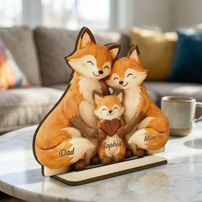 Cozy Fox Family - Personalized 2-Layered Wooden Plaque - Mother's Day Gift