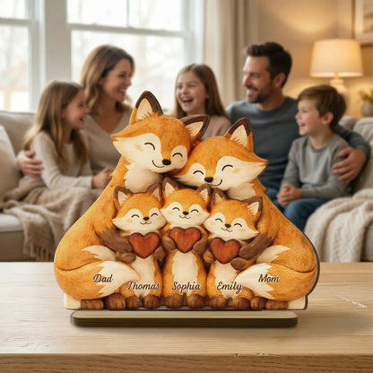 Cozy Fox Family - Personalized 2-Layered Wooden Plaque - Mother's Day Gift