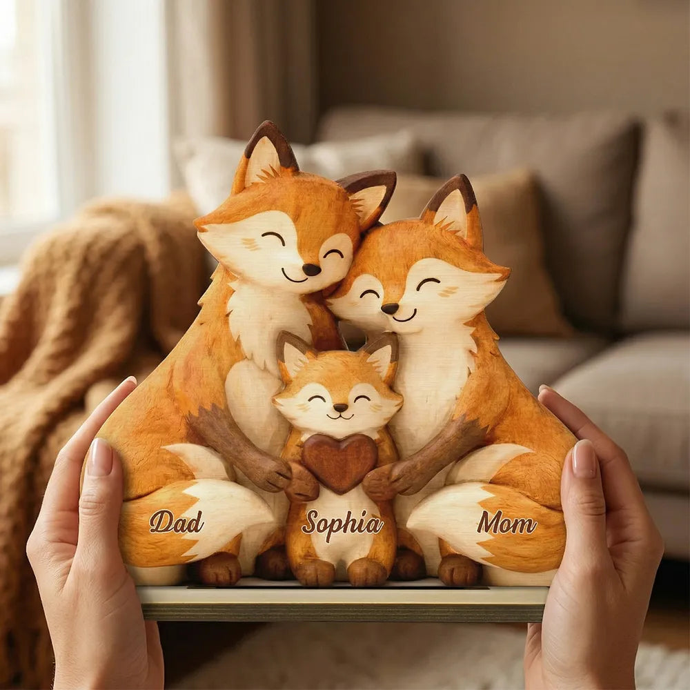 Cozy Fox Family - Personalized 2-Layered Wooden Plaque - Mother's Day Gift