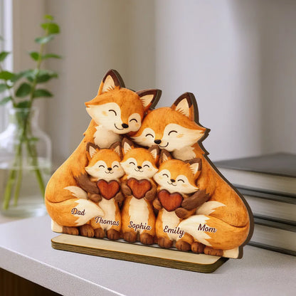 Cozy Fox Family - Personalized 2-Layered Wooden Plaque - Mother's Day Gift