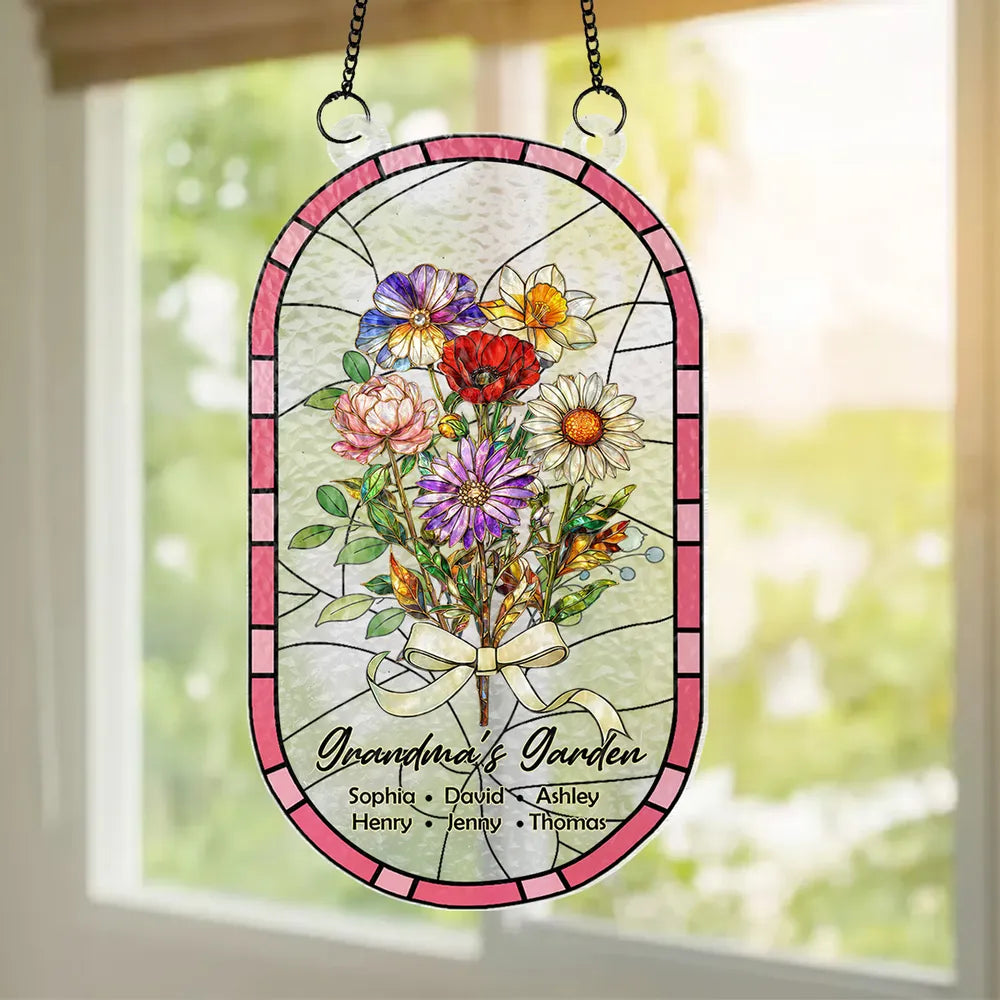 Custom Family Birth Flowers Grandma's Garden - Personalized Suncatcher - Heartfelt Mother's Day Gift for Grandma, Mom, Wife