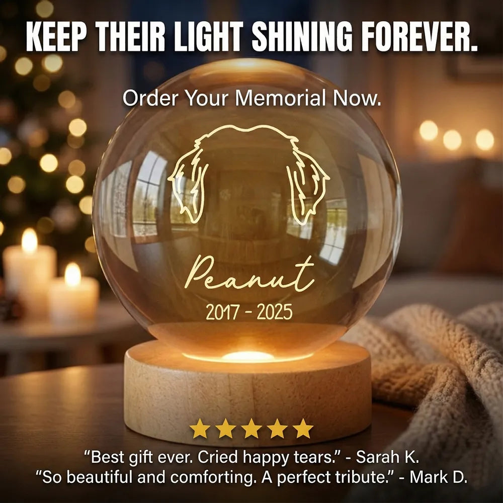 Dog Head Outline Memorial - Personalized Crystal Ball LED Night Light - Dog Memorial Remembrance Keepsake