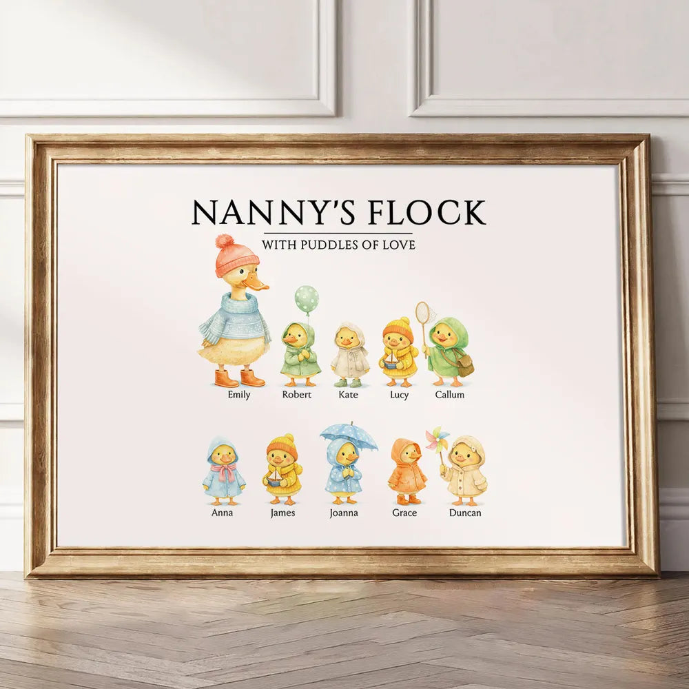 Grandma's Flock with Puddles of Love - Personalised Poster