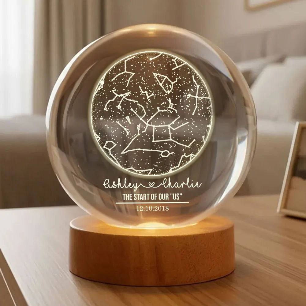 Eternal Love Custom Couple Anniversary Date Star Map - Personalized Crystal Ball LED Night Light - Valentine's Day Gift For Couple, For Her, For Him