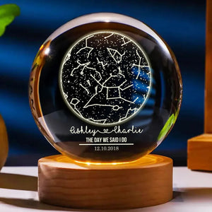 Eternal Love Custom Couple Anniversary Date Star Map - Personalized Crystal Ball LED Night Light - Valentine's Day Gift For Couple, For Her, For Him
