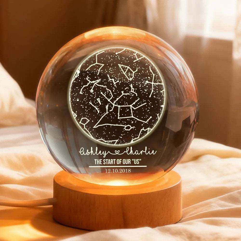 Eternal Love Custom Couple Anniversary Date Star Map - Personalized Crystal Ball LED Night Light - Valentine's Day Gift For Couple, For Her, For Him