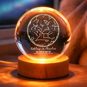Eternal Love Custom Couple Anniversary Date Star Map - Personalized Crystal Ball LED Night Light - Valentine's Day Gift For Couple, For Her, For Him