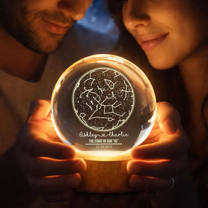 Eternal Love Custom Couple Anniversary Date Star Map - Personalized Crystal Ball LED Night Light - Valentine's Day Gift For Couple, For Her, For Him