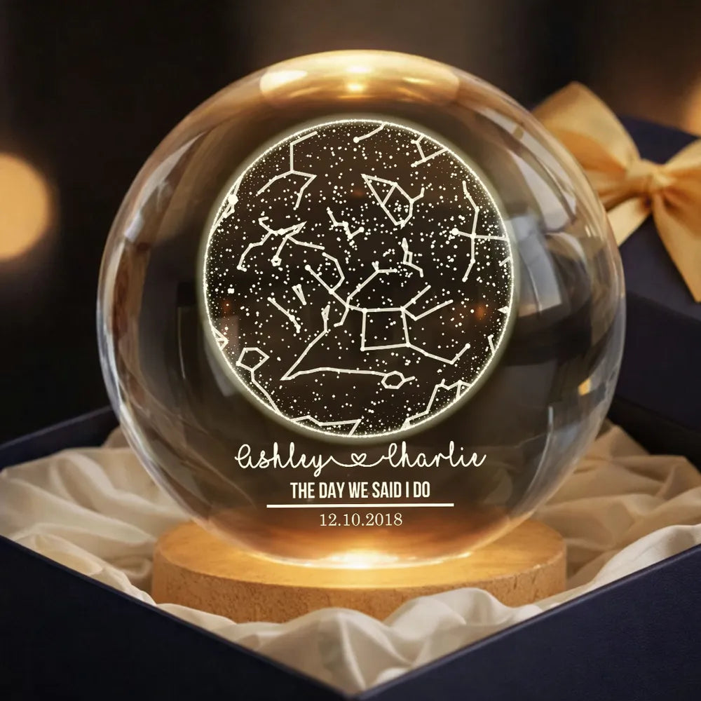 Eternal Love Custom Couple Anniversary Date Star Map - Personalized Crystal Ball LED Night Light - Valentine's Day Gift For Couple, For Her, For Him