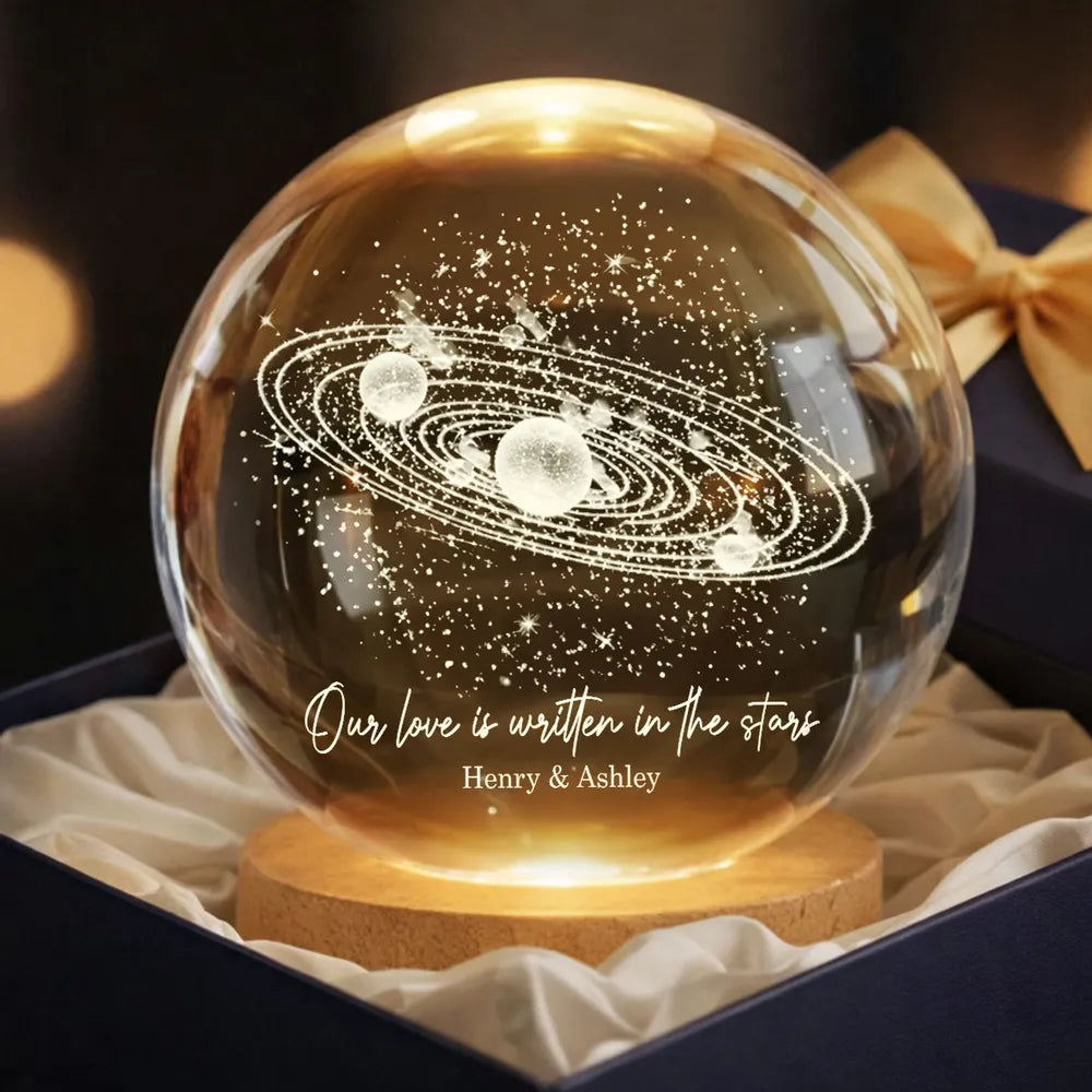 Our Love is Written in the Stars Universe Solar System - Personalized Crystal Ball LED Night Light - Heartfelt Gift for Her, for Him, Couple Keepsake