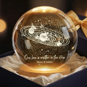 Our Love is Written in the Stars Universe Solar System - Personalized Crystal Ball LED Night Light - Heartfelt Gift for Her, for Him, Couple Keepsake