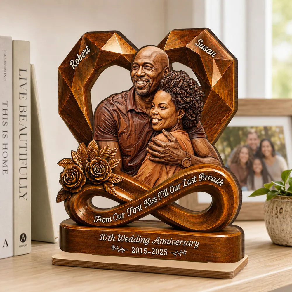 Custom Photo Couple Wooden Heart - Personalized 2-Layered Wooden Plaque - Anniversary Gift, Gift For Couple