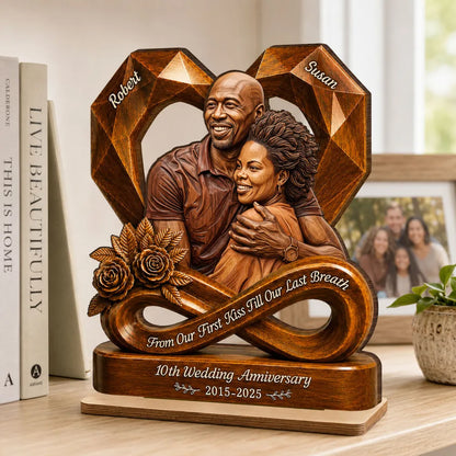 Custom Photo Couple Wooden Heart - Personalized 2-Layered Wooden Plaque - Anniversary Gift, Gift For Couple