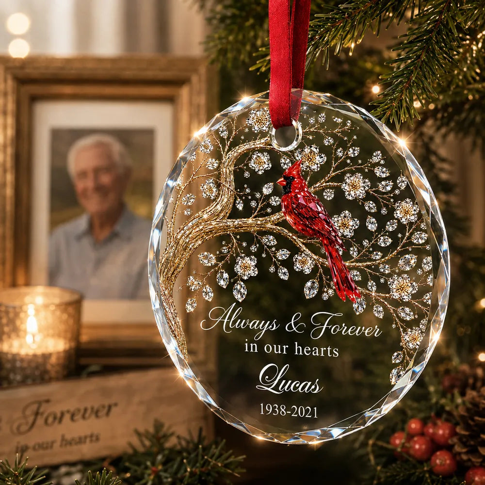 Always And Forever in Our Hearts - Personalized Glass Ornament - Heartfelt Memory Sympathy Keepsake for Loved Ones