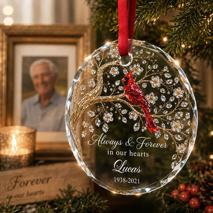 Always And Forever in Our Hearts - Personalized Glass Ornament - Heartfelt Memory Sympathy Keepsake for Loved Ones