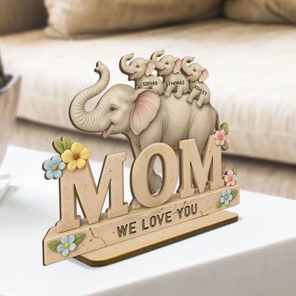 3D Effect Elephant MOM Personalized Standing Wooden Plaque, Gift For Mom
