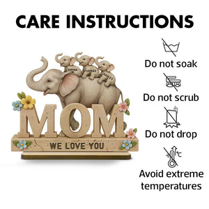 3D Effect Elephant MOM Personalized Standing Wooden Plaque, Gift For Mom