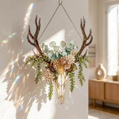 Personalized Floral Deer Skull Suncatcher Stained Glass – Asthetic Botanical Antler Window Decor, Rustic Boho Gift 3c91b64a-ce1b-4b37-a4c6-c6a6b665a3ef--2.jpg