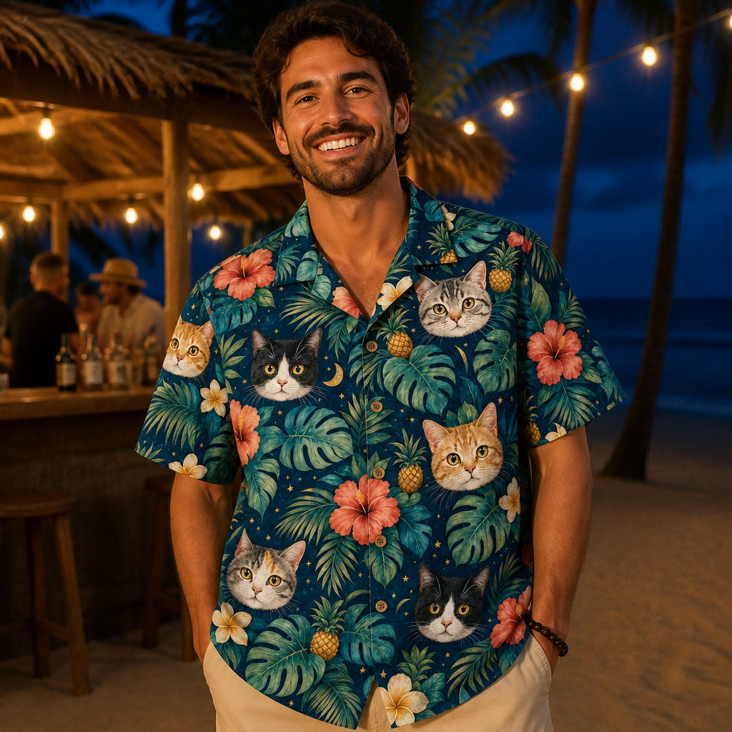 Tropical Cats Night Hawaiian Shirt - Lifestyle 1