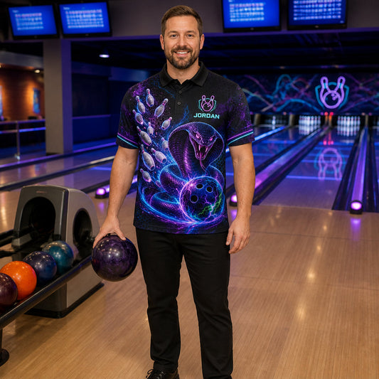 Personalized Strike Like a Cobra Bowling Polo Shirt – Custom Name, All-Over Print