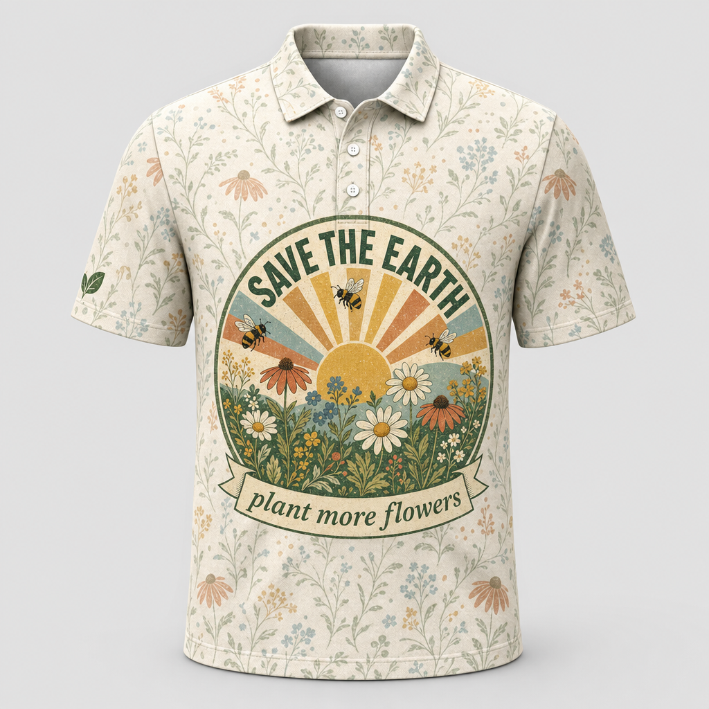 Save The Earth – Plant More Flowers Eco Badge Polo - Polo shirt - All over printed 3d67bc7f-0bc7-4322-8226-9c41eb030d18.png