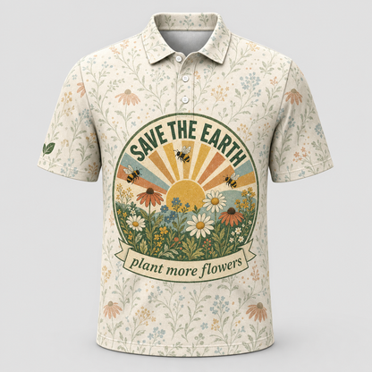 Save The Earth – Plant More Flowers Eco Badge Polo - Polo shirt - All over printed 3d67bc7f-0bc7-4322-8226-9c41eb030d18.png