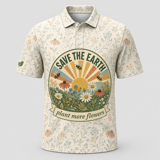 Save The Earth – Plant More Flowers Eco Badge Polo - Polo shirt - All over printed 3d67bc7f-0bc7-4322-8226-9c41eb030d18.png