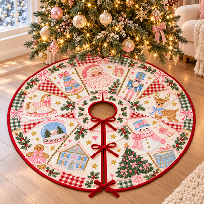 Pink Christmas Tree Skirt, Coquette Christmas Decor, Pastel Nutcracker Santa Gingerbread Holiday Tree Skirt 3dd12f6d-4f58-4d73-99ec-dc268953cb80-banner-1.png