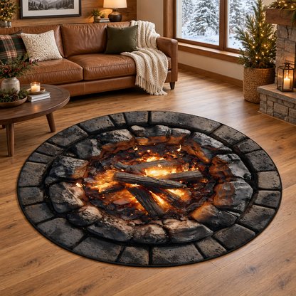 Round Campfire Rug for Living Room, 3D Fire Pit Floor Mat with Stone Print, Cozy Cabin Decor Accent for Rustic and Nature-Inspired Homes 3e433d37-1865-44fb-8a41-2cc41543f85b-banner-1.png