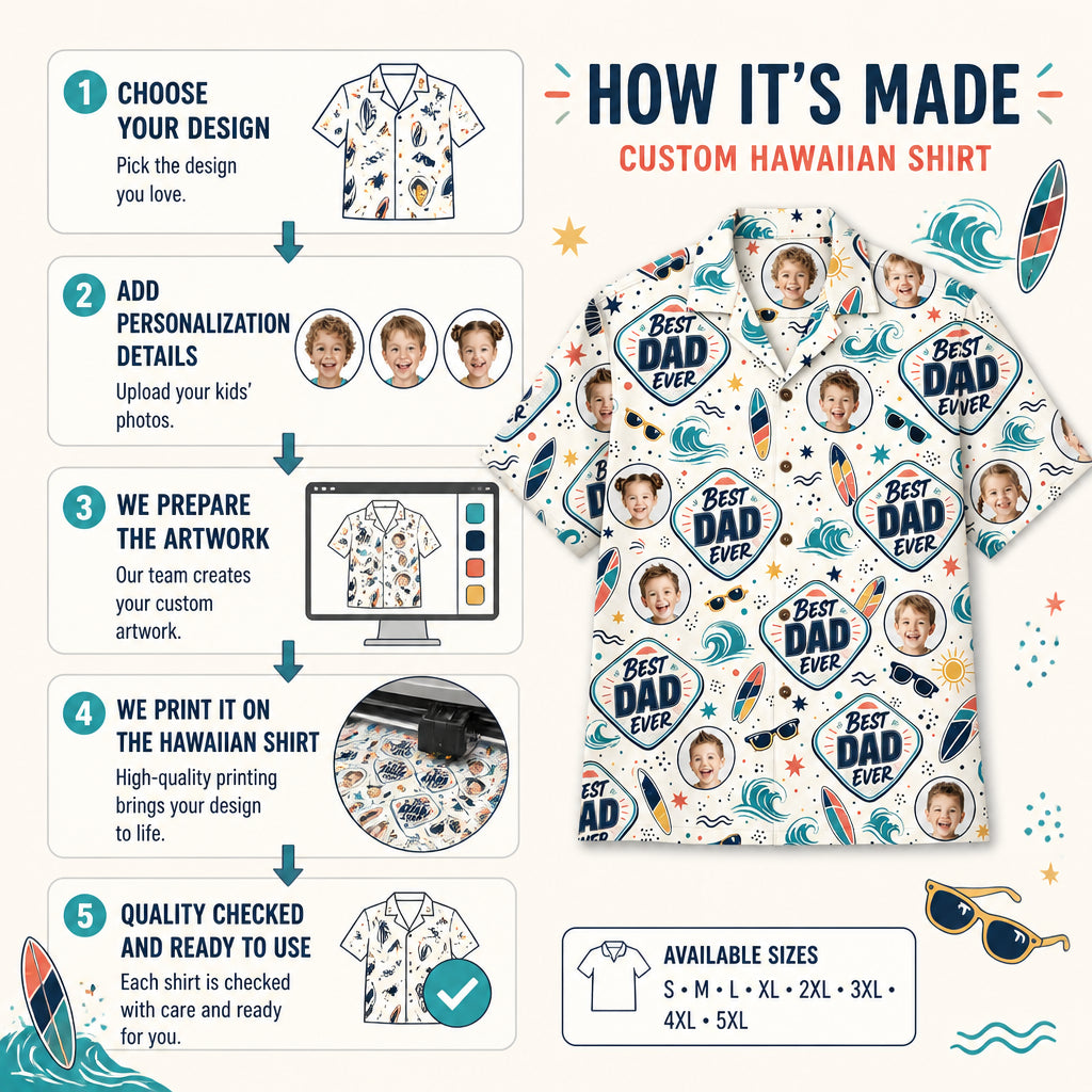 Best Dad Ever Surf Badge Photo Hawaiian Shirt - How it is made