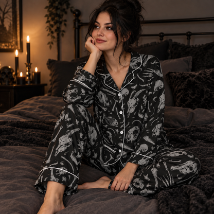 Gothic Bones Pajama Set, Skull & Skeleton Long Sleeve Pajamas, Spooky Family Matching PJs, Halloween Sleepwear, Gift For Gothic Lovers 3f6fdab2-5b6f-4449-8796-7a1f00f301ba--c.png