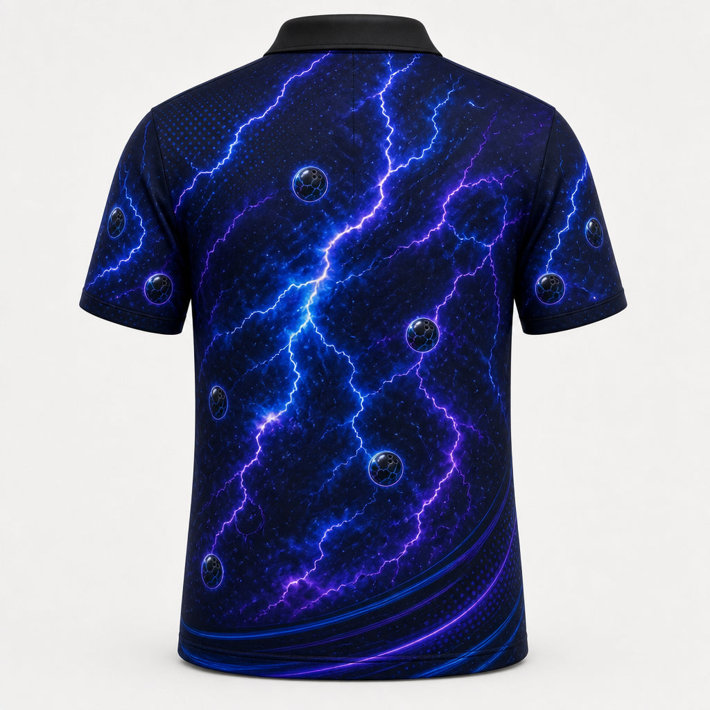 Personalized Electric Storm Bowling Polo Shirt – Custom Name, All-Over Print