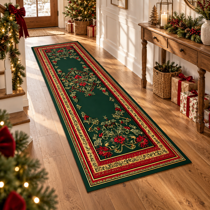 Luxury Christmas Poinsettia Runner Rug, Elegant Green and Red Holiday Carpet with Gold Floral Design for Hallway, Entryway,Living Room Décor 4100ba35-ea57-4512-bac0-f835e1933aa0-banner-1.png