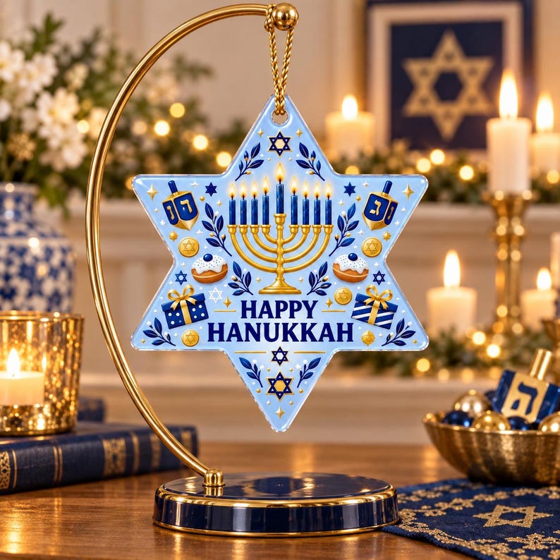 Happy Hanukkah Star Ornament, Menorah Acylic Ornament, Jewish Holiday Decor, Festival of Lights Gift, Dreidel Keepsake, Decor 415b9801-6d39-496f-bf5a-bd4a87a63f79-mn4.jpg