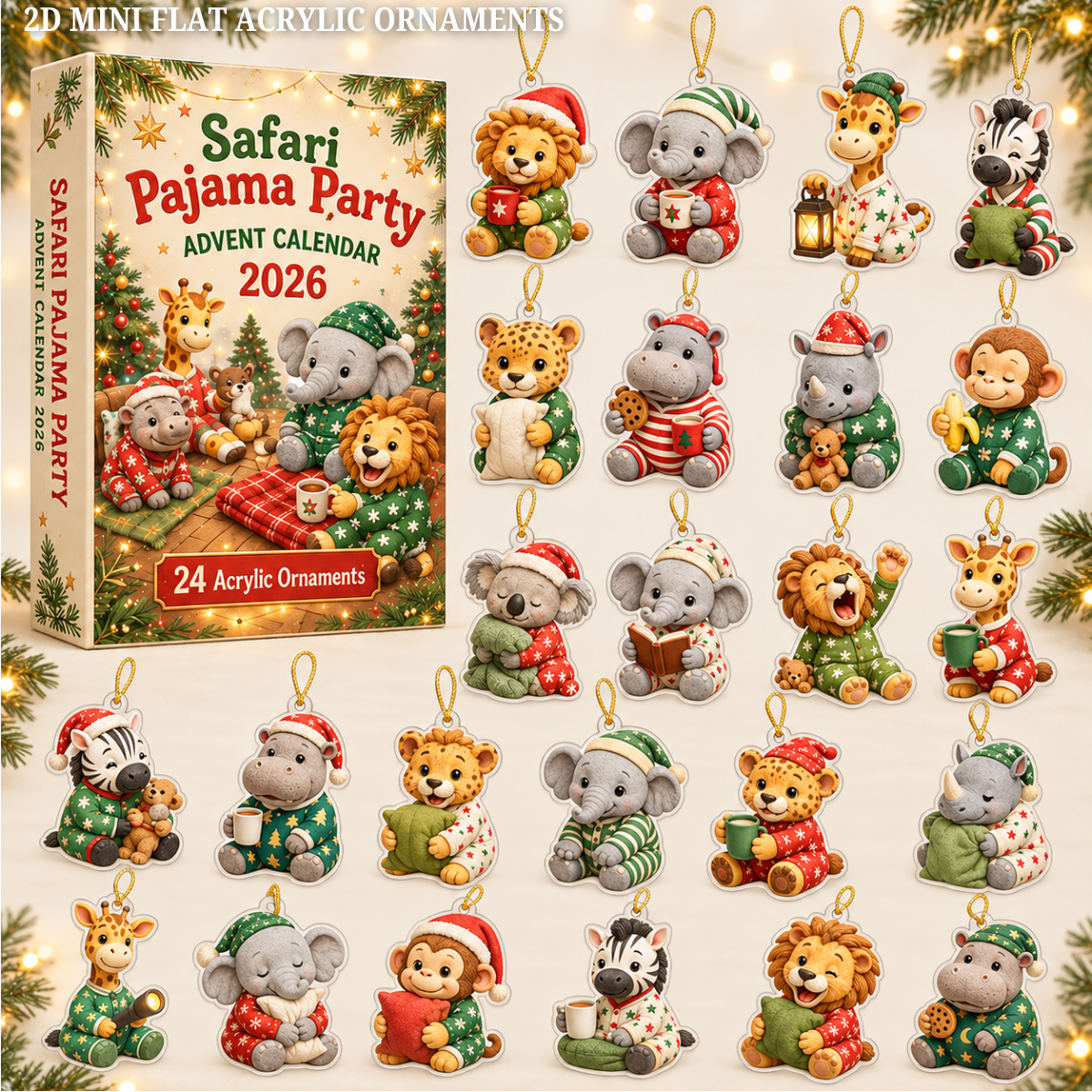 Safari Pajama Party Advent Calendar 2026 - 24-Day Festive Countdown, Acrylic Charms Blind Box - Gift For Safari Lovers 41bc72d6-33f5-4cf9-913d-ea4b57272962-safari-text.png