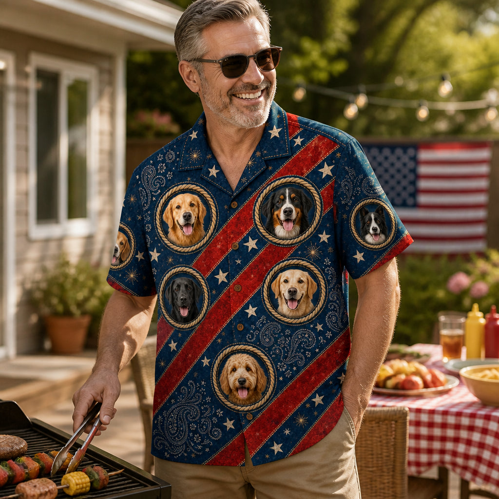 Custom Pet Photo Patriotic Hawaiian Shirt - Lifestyle 2