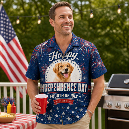 Custom Pet Photo Independence Day Hawaiian Shirt - Lifestyle 1