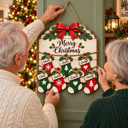 Merry Christmas Family Stockings 2D Flat Printed - Personalized Wood Sign - Christmas Decor For Family, Grandparents, Decor Gift 426a7614-e4df-4e2c-8c68-68e955965de8-3.jpg