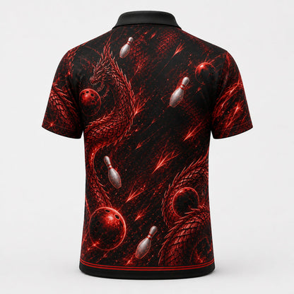Personalized Fire Dragon Bowling Polo Shirt – Custom Name, All-Over Print