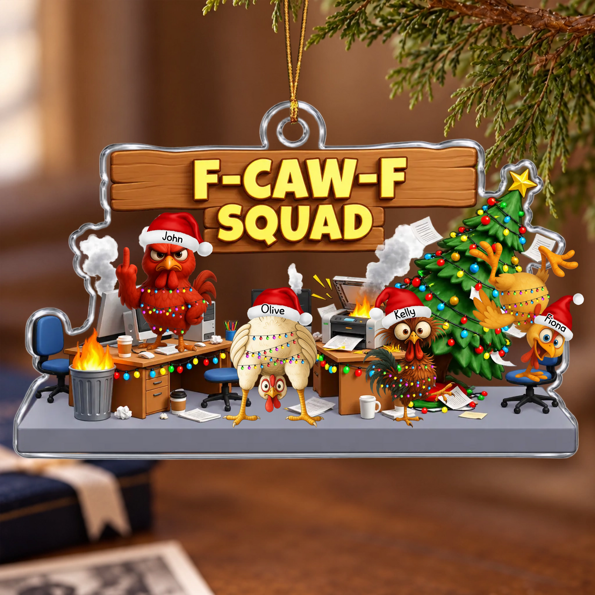 F-Caw-F Squad - Funny White Elephant Party Exchange Gift For Coworker Team - Personalized Acrylic Ornament 42ebe6db-2ac3-41a5-868f-4a31bd6028de-1792535790854.png