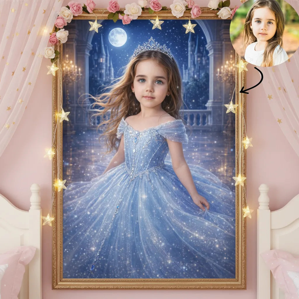 Personalized Princess Portrait Custom Fairy Tale Girl Poster Canvas