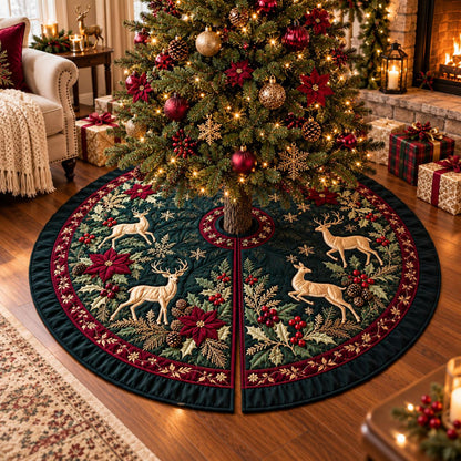 Golden Deer Christmas Tree Skirt, Elegant Woodland Holiday Decor 445b60e3-ef9a-44e6-a54d-52f776e2fd7f-banner-2.jpg