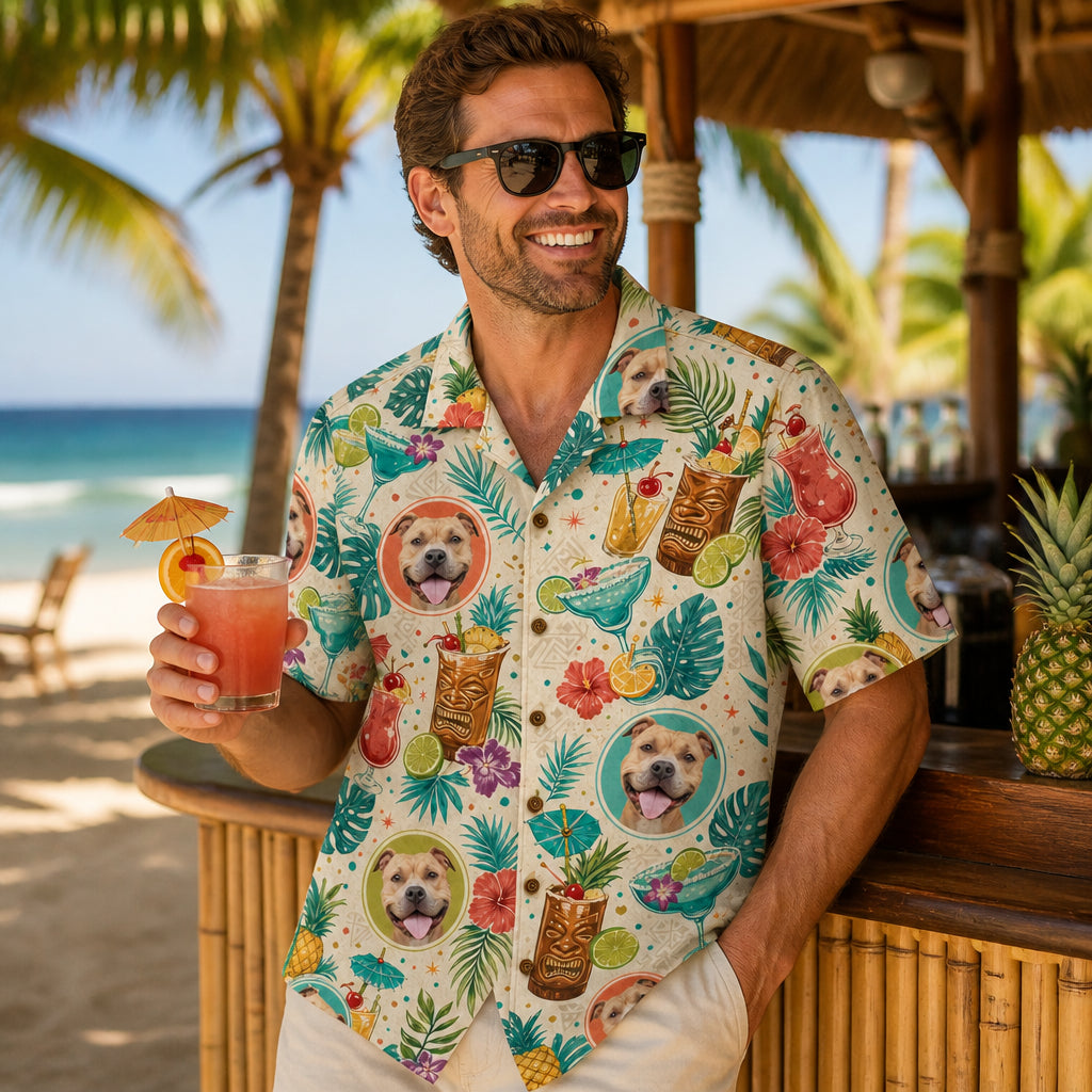 Custom Tiki Cocktails Pet Face Hawaiian Shirt - Lifestyle 1